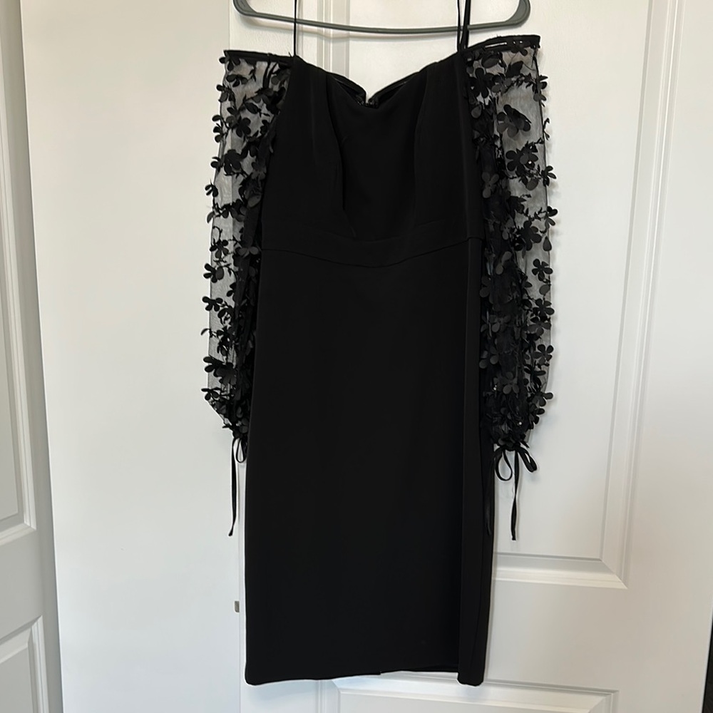 Nicole by Nicole Miller Black Dress with Sheer Floral Sleeves